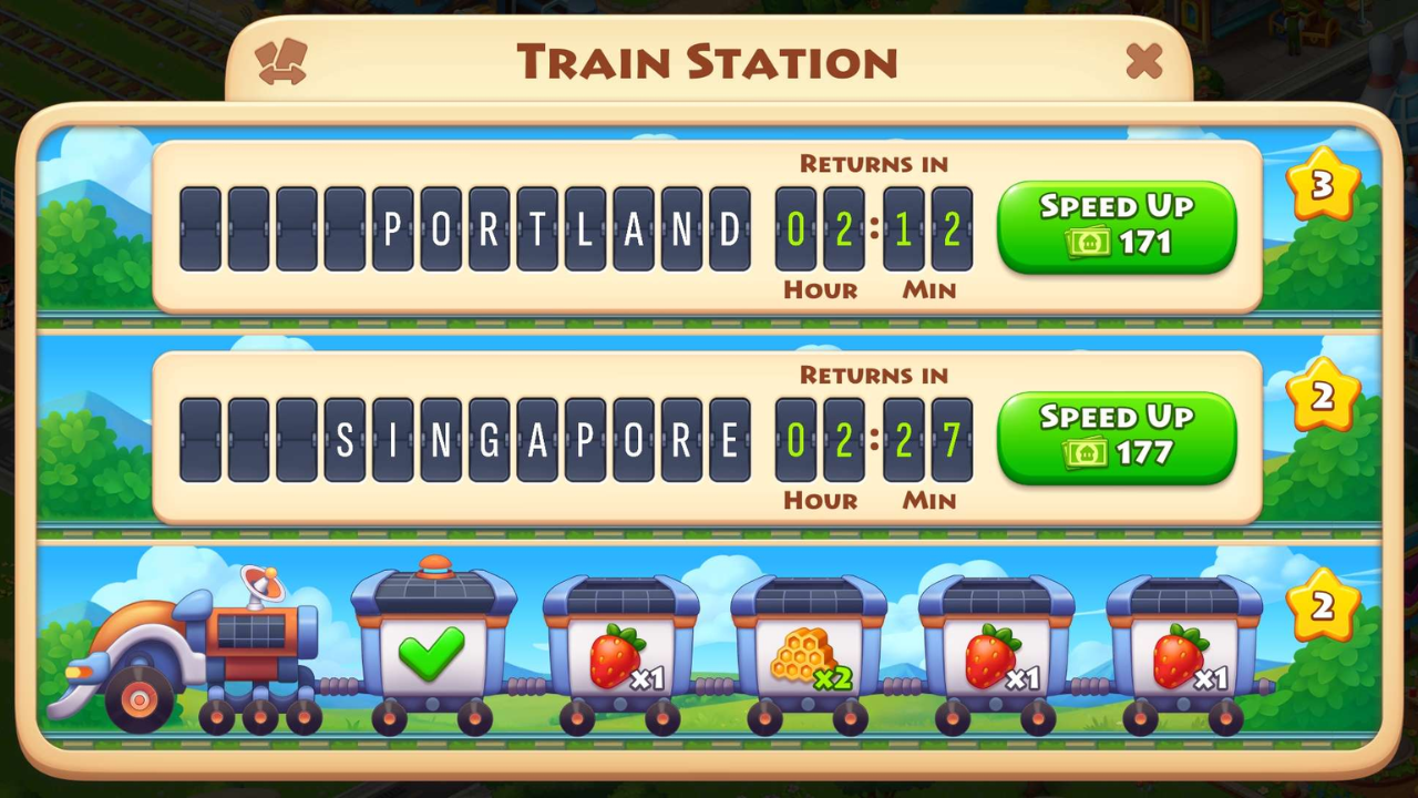Township Train order fulfillment Screen