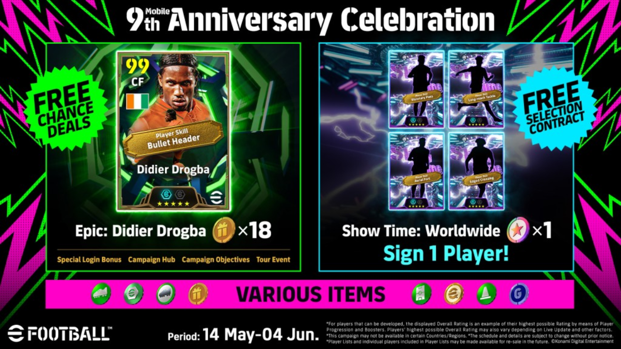 eFootball World Festival 2026 9th Anniversary free Drogba Chance Deal and Selection Contract campaign