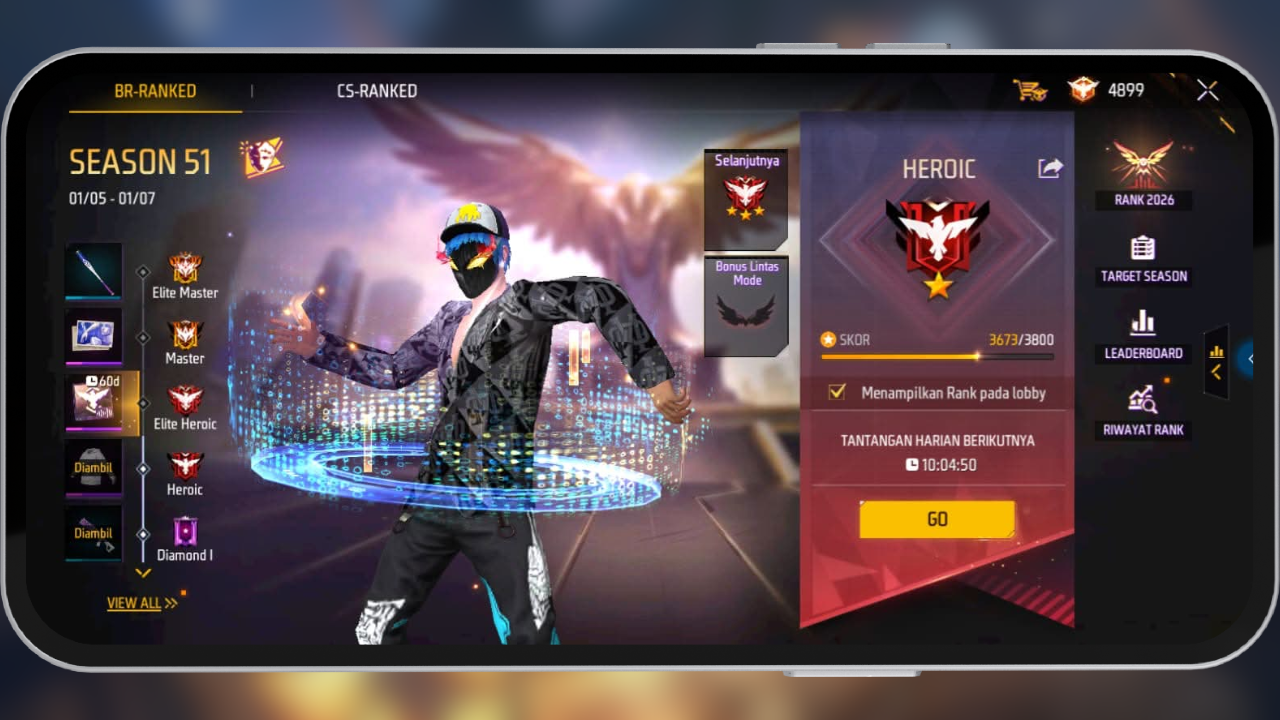 Free Fire Season 51 BR-Ranked screen showing Heroic rank