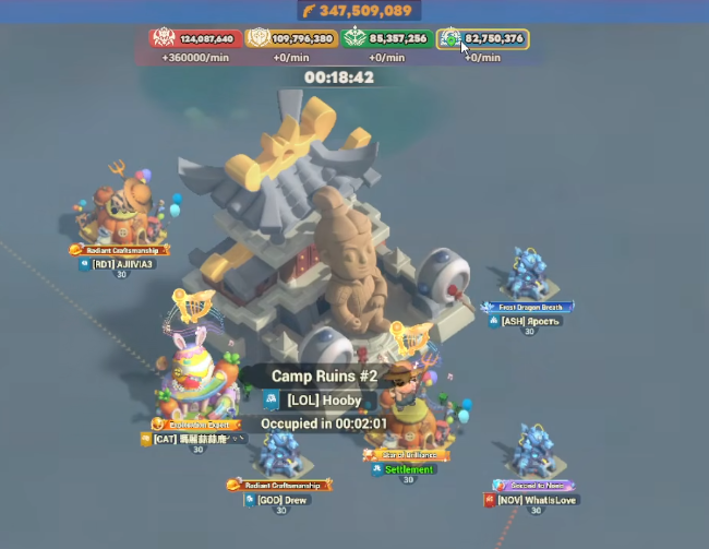 Strategic occupation of Camp Ruins in Tiles Survive Rising Legend Tournament
