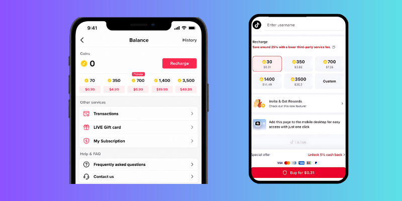 Coin recharge and gift card