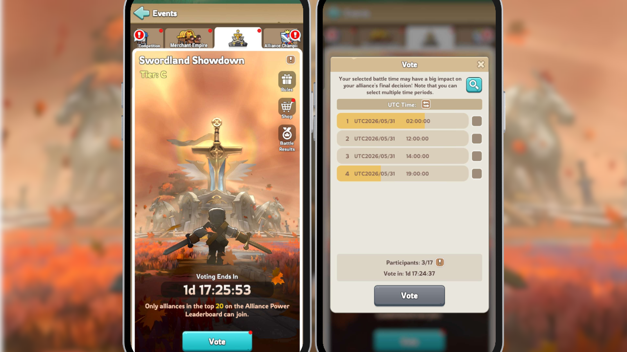 Kingshot Sworldland Showdown Vote Interface