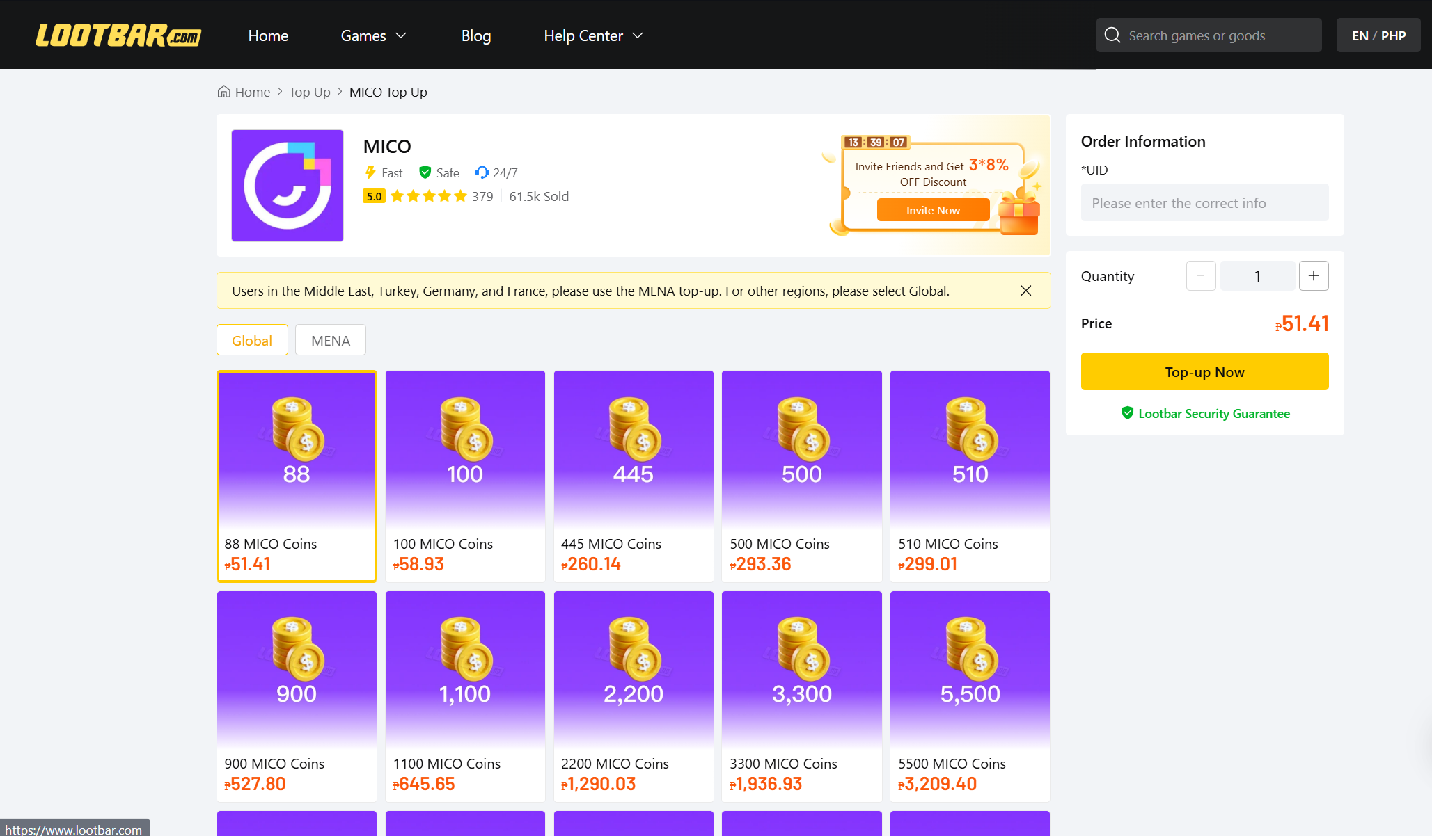 Mico Top up on LootBar