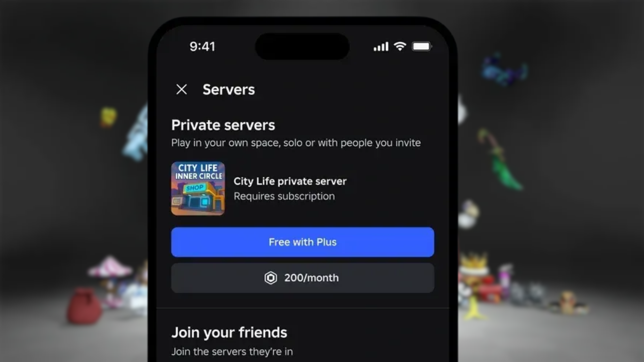 Private server access screen showing free unlimited servers for Plus subscribers