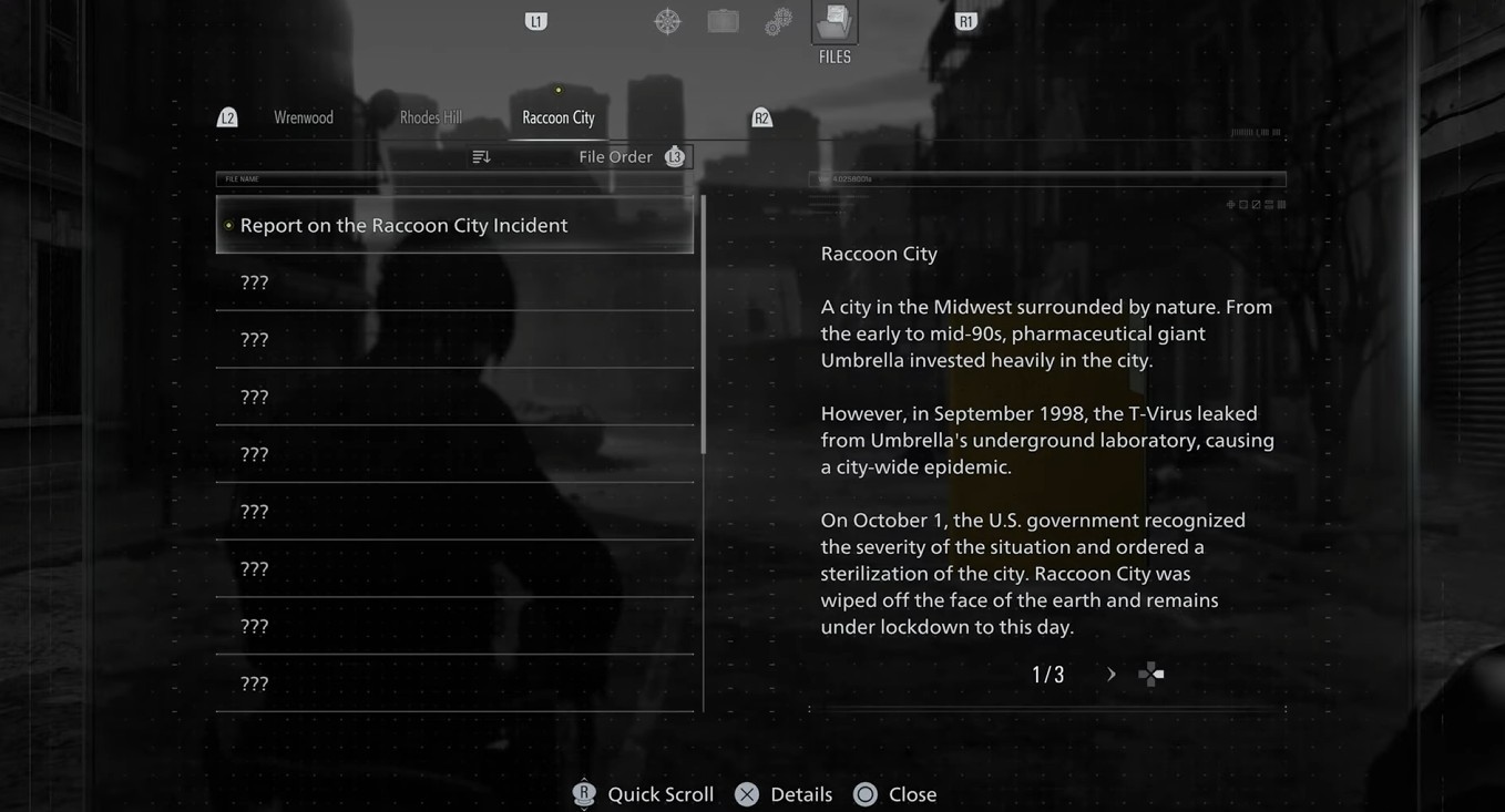Report on the Raccoon City Incident file