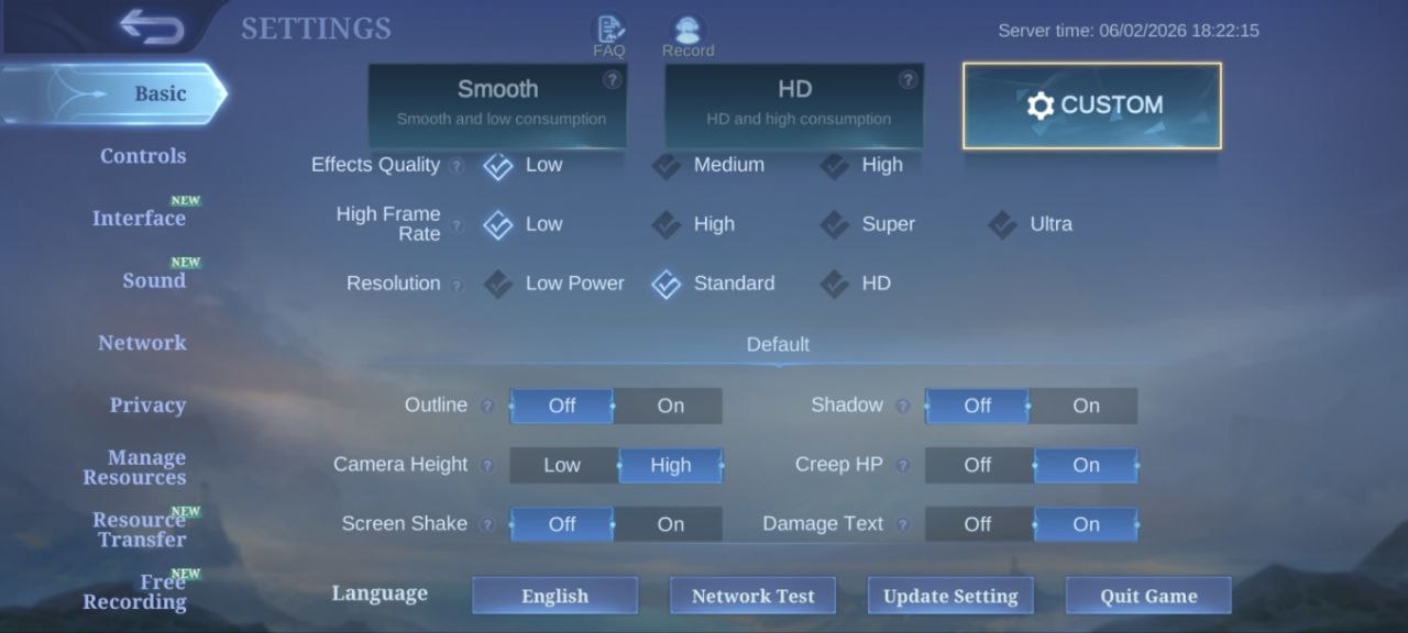 MLBB Graphics Settings Low