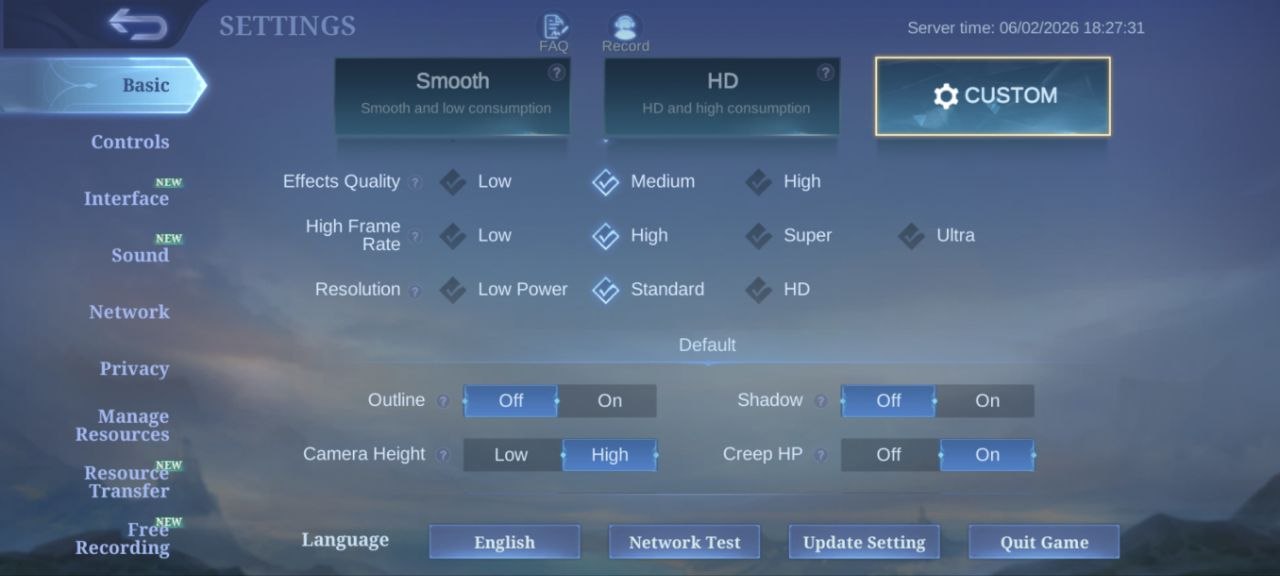 MLBB Graphics Settings Medium or High