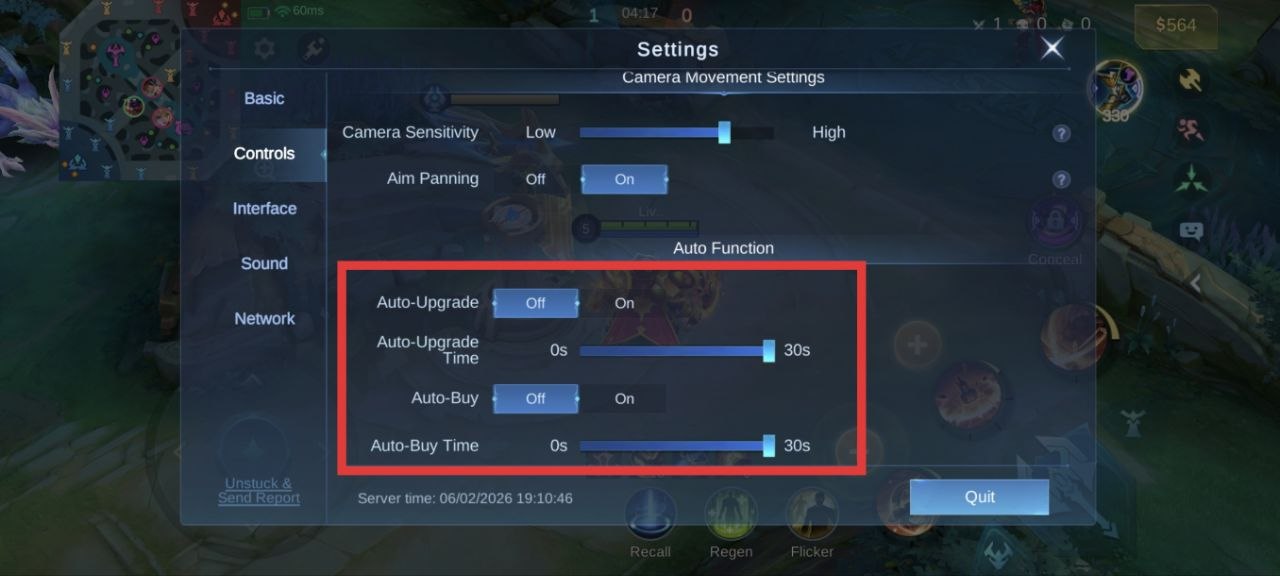 MLBB Control Settings Auto Buy Function