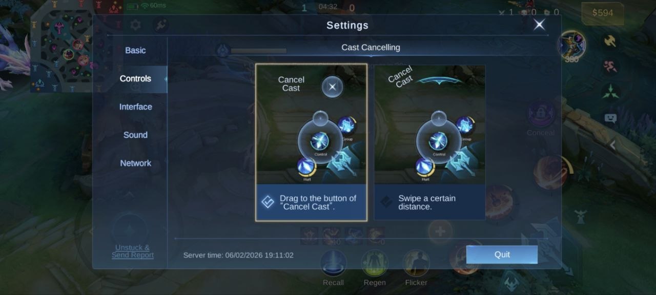 MLBB Control Settings Cancel Cast