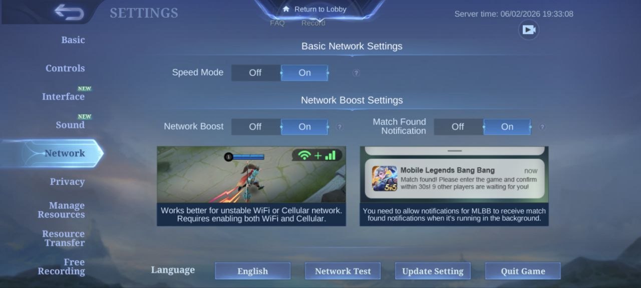 MLBB Network Settings