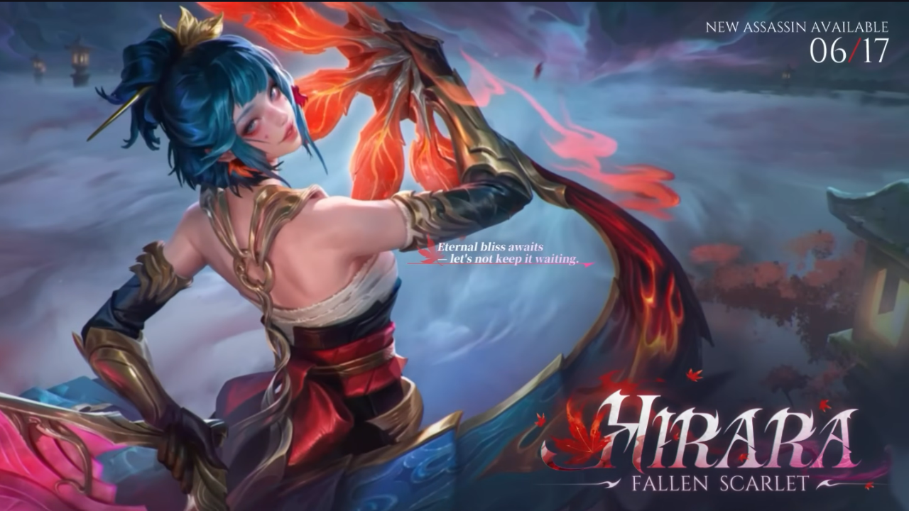 Hirara the Fallen Scarlet hero preview showing twin blade design