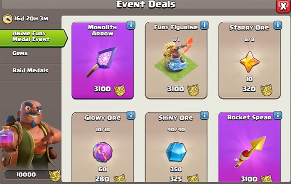 Clash of Clans Monolith Arrow Epic Equipment Reward in Anime Fury Medal Event