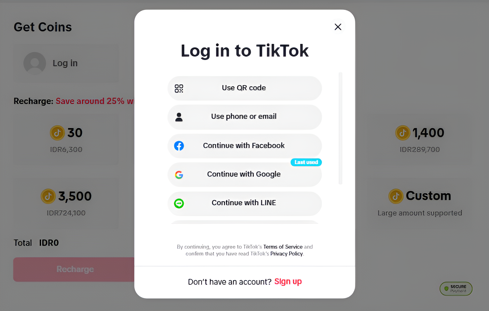 Log in to your TikTok account