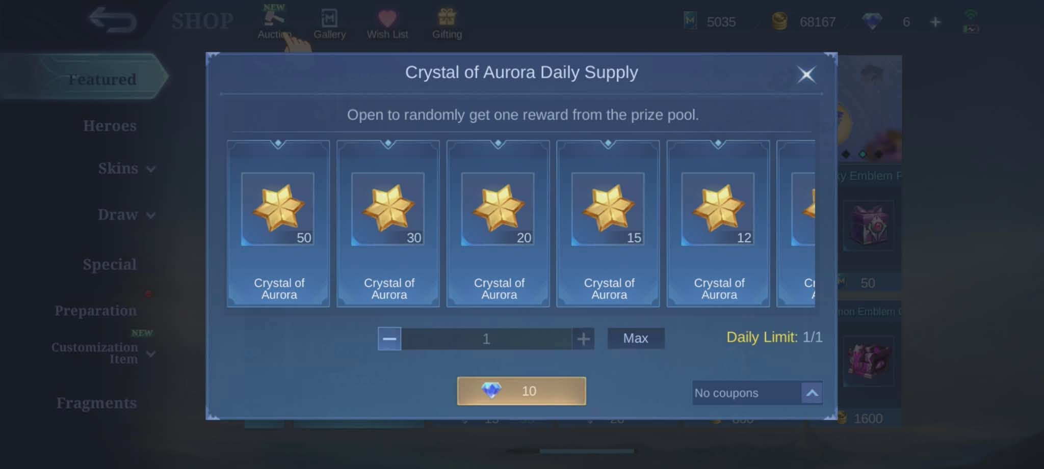 Mlbb Crystal of Auroa Daily Supply