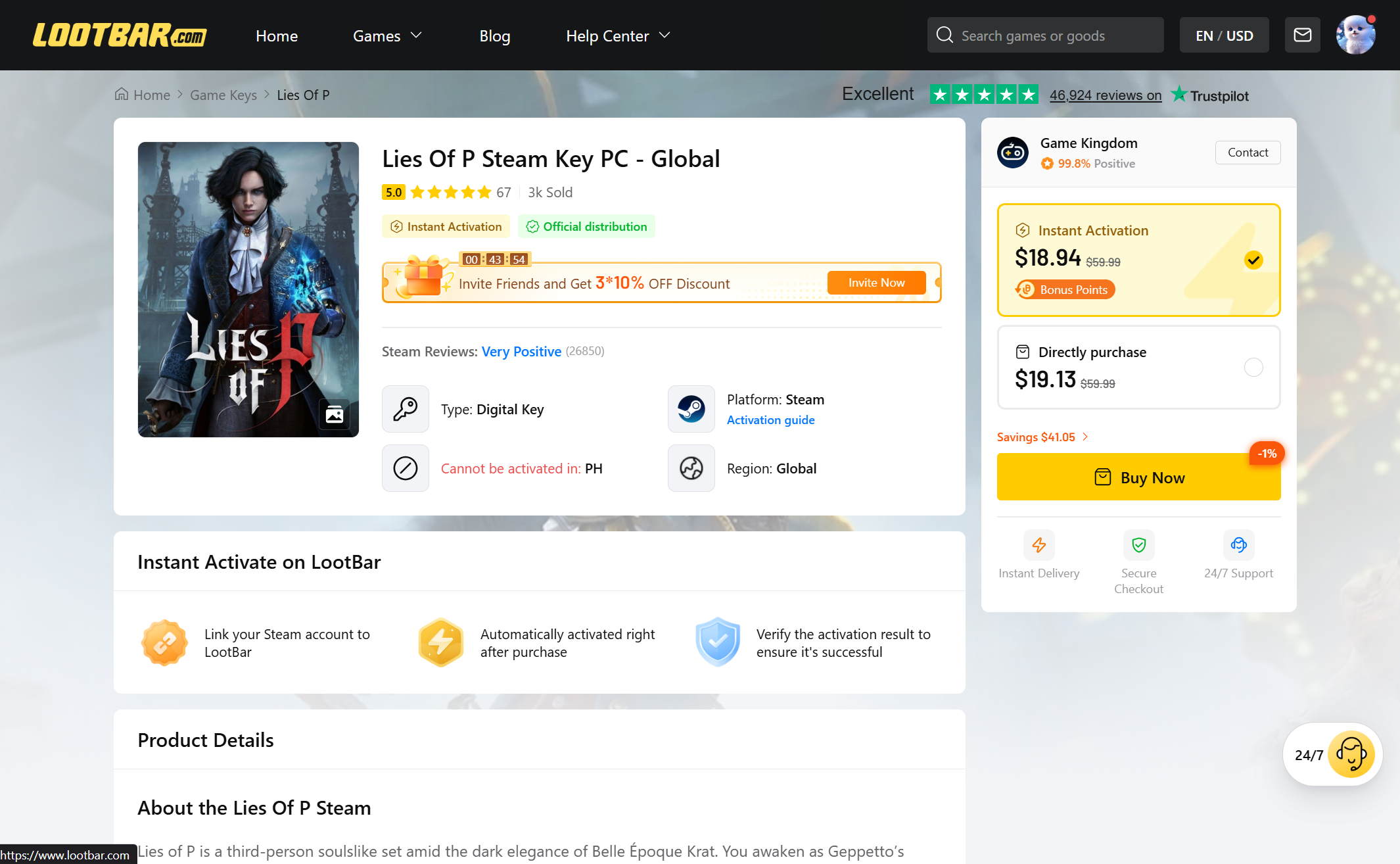 Lies of P Steam Keys - LootBar Discounts