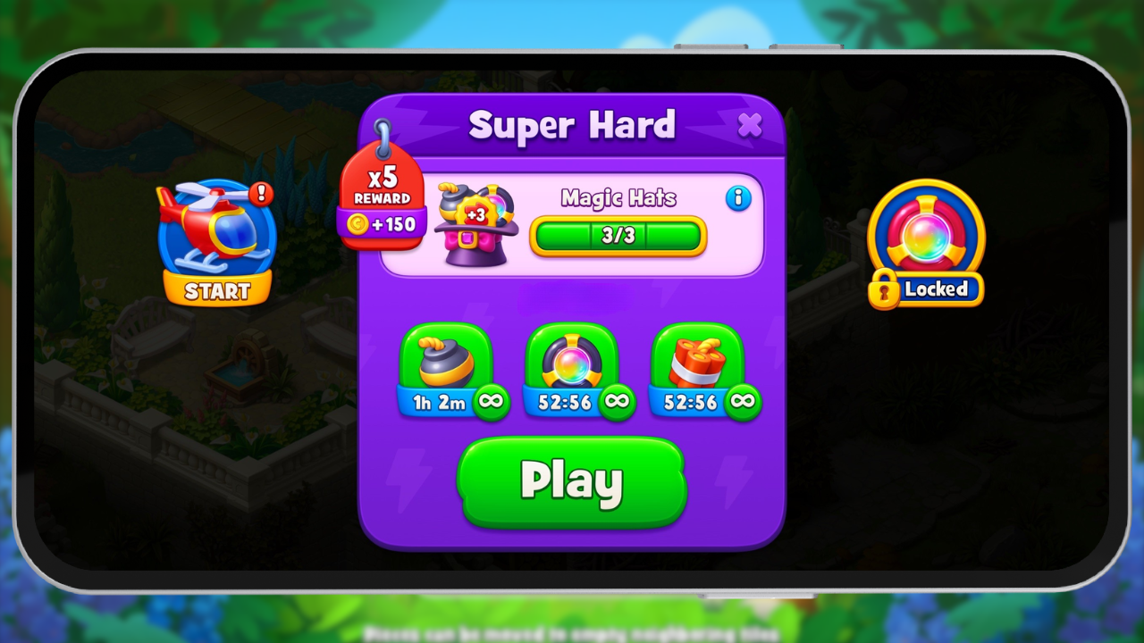 Booster selection screen before starting a super hard level