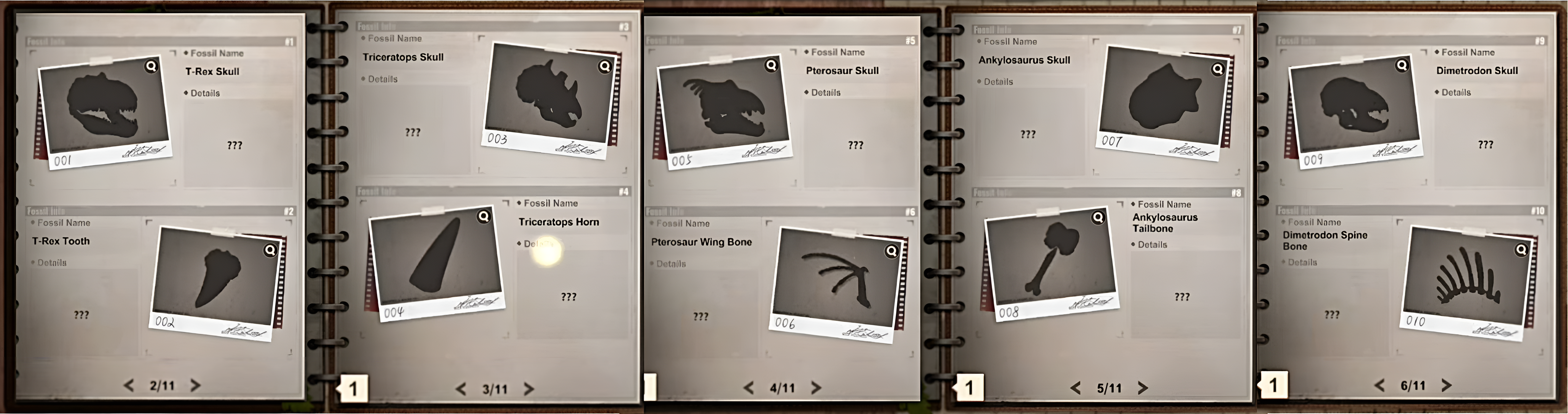 Dino-specific Fossil Entries from T-Rex, Triceratops, Pterosaur, Ankylosaurus, and Dimetrodon in the Last Z Fossil Album