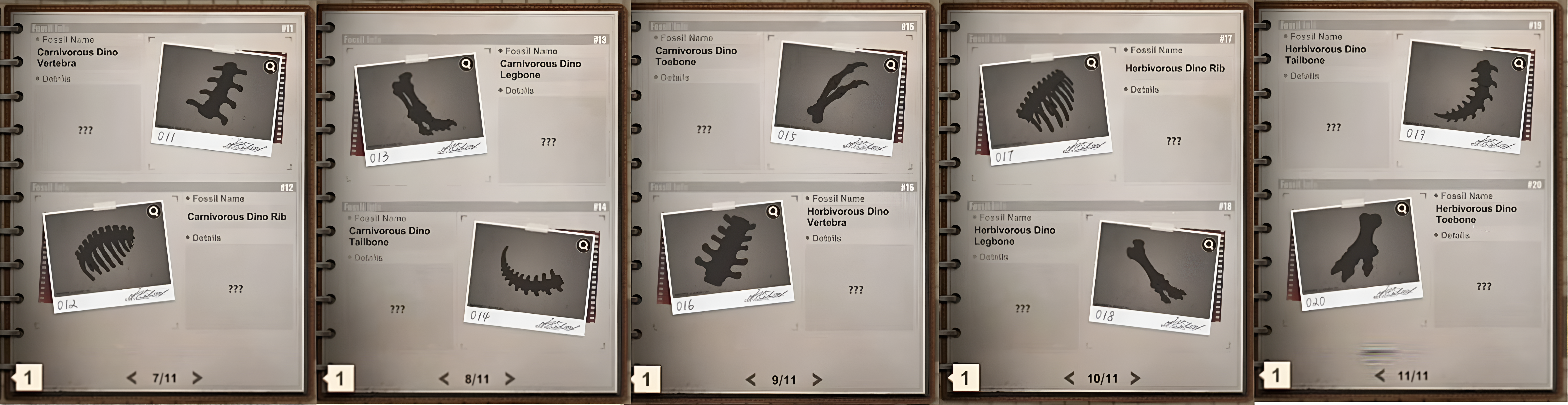Generic Fossil Entries from Carnivorous Dino and Herbivorous Dino Bones in the Last Z Fossil Album