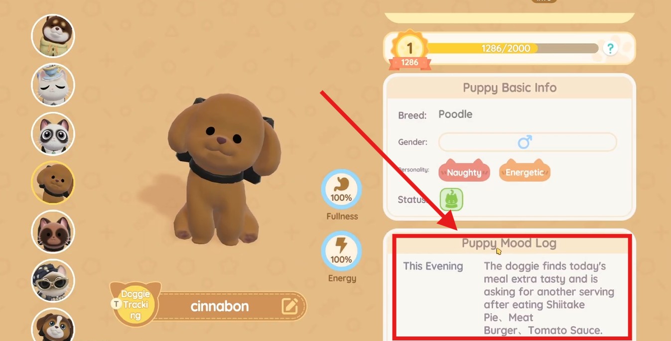 Puppy Mood Log Heartopia
