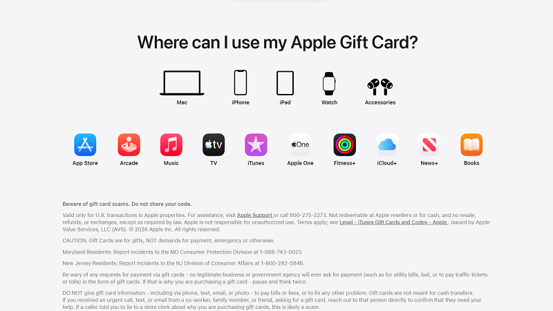 Apple gift card usage terms from Apple