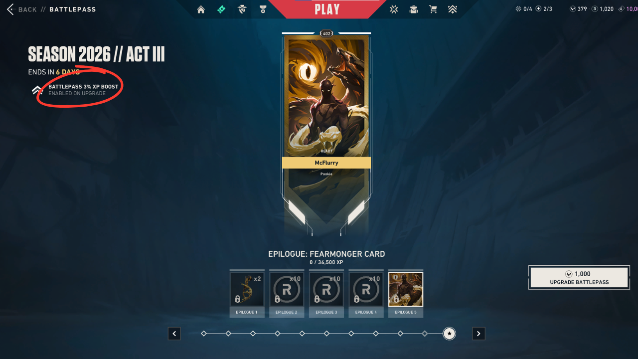 Valorant Battlepass Showing 3% XP Boost