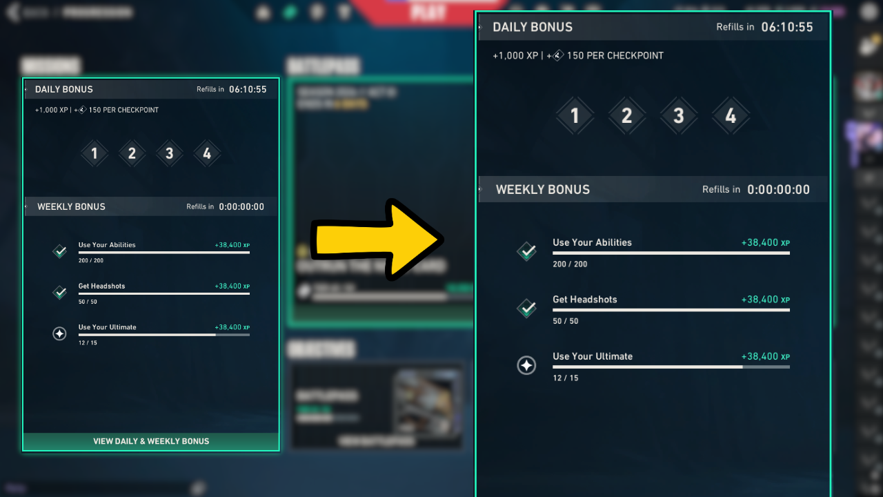 Daily adn weekly Bonus XP valorant
