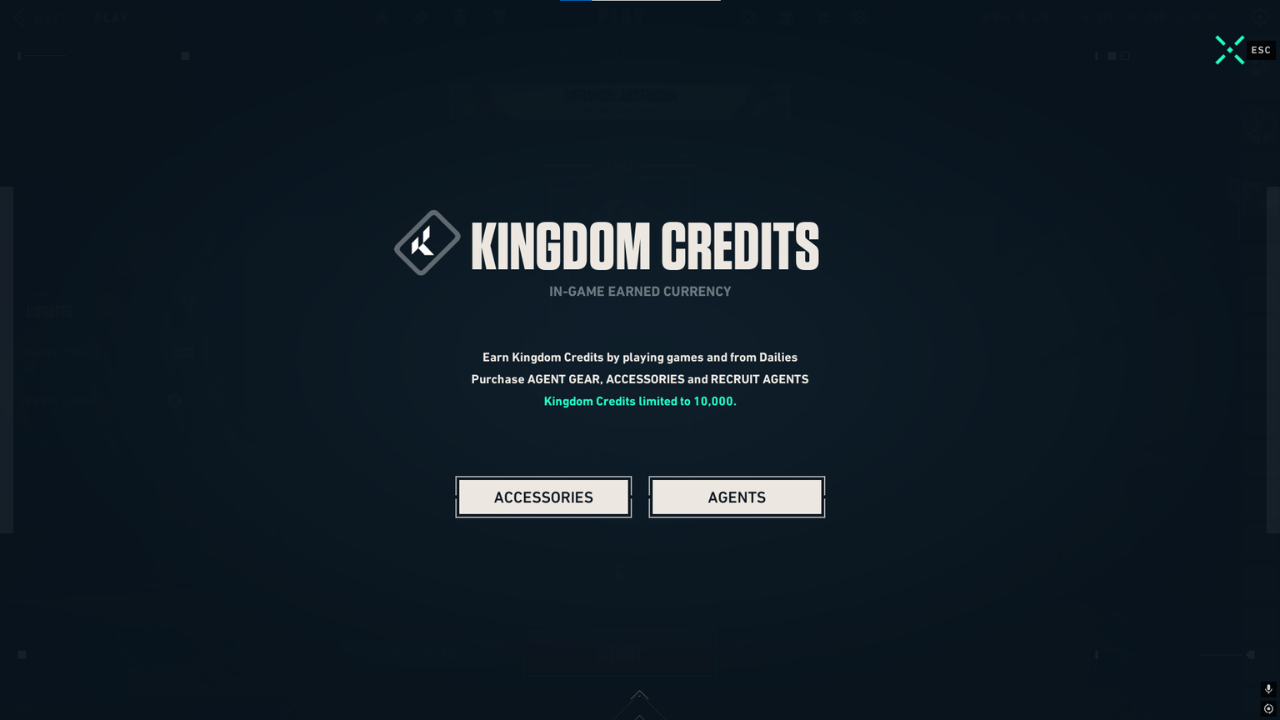 Kingdom Credits balance screen showing the 10,000 cap indicator