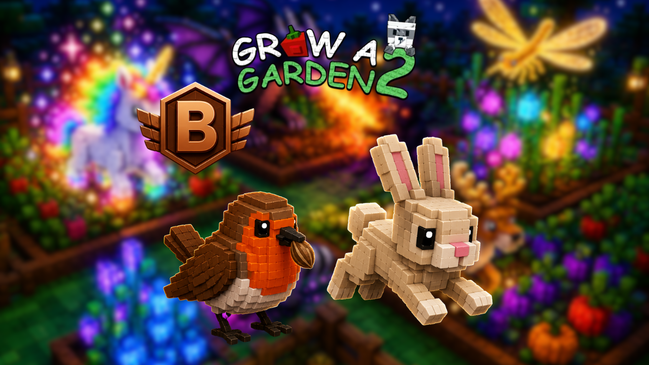Grow a Garden 2 B-Tier pets showing Robin and Bunny