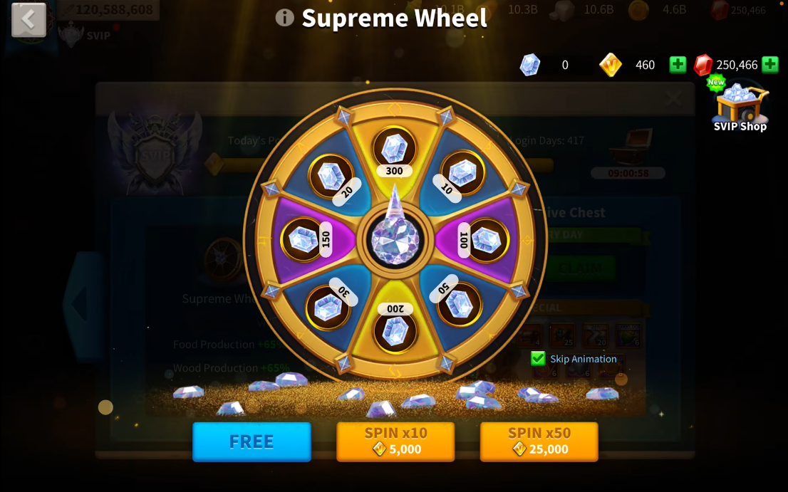 Spinning the Supreme Wheel is how you actually earn Supreme Jewels to spend in the SVIP Shop