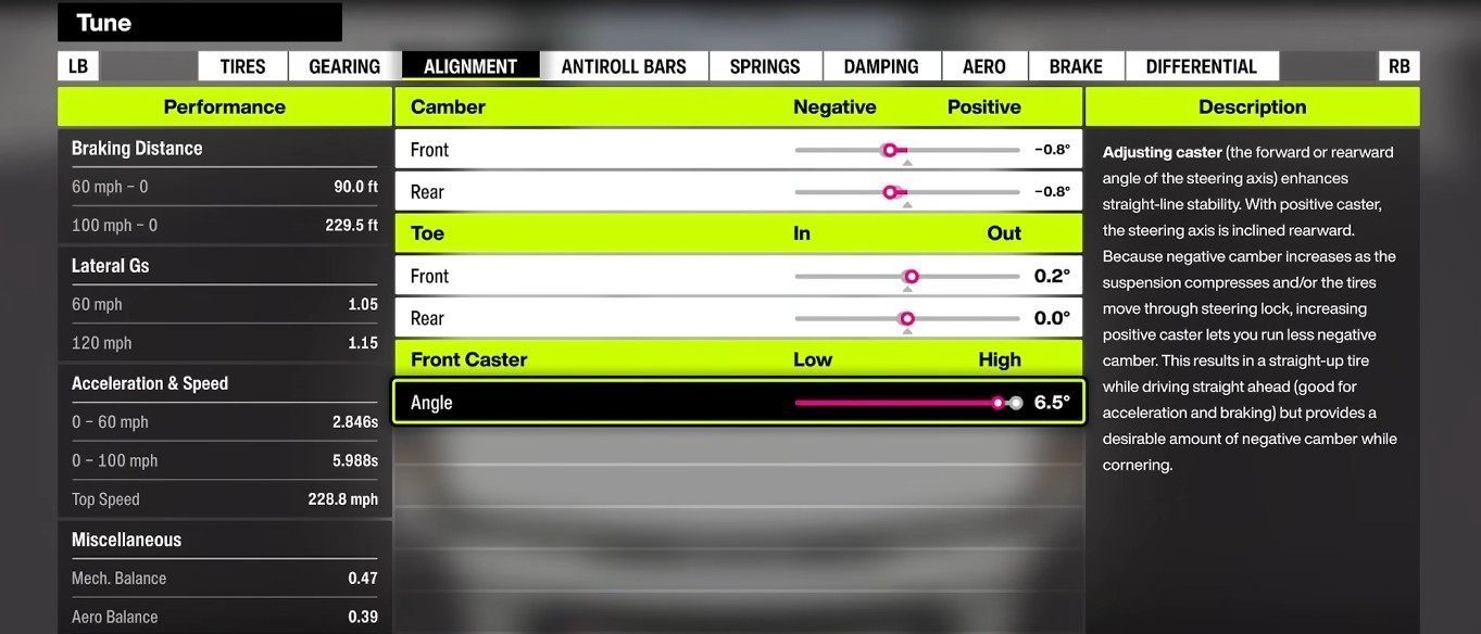 Alignment Settings Forza Horizon 6