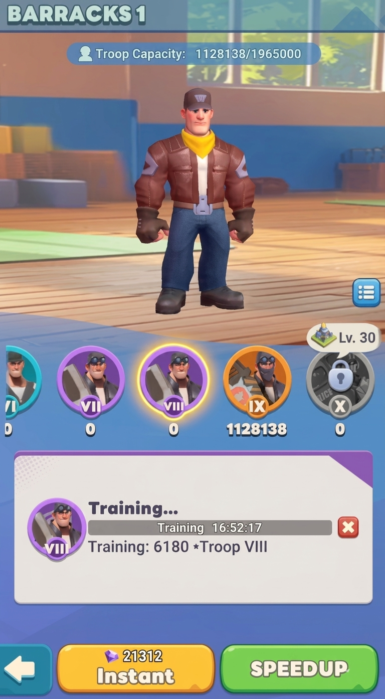 Using Speedups for troop training in Tiles Survive