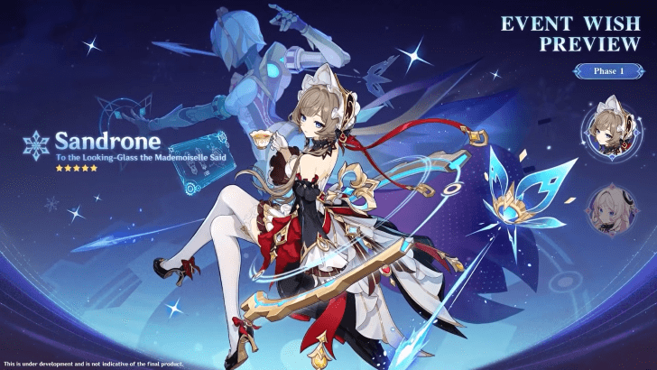 Genshin Impact Luna VIII Phase 1 Event Wish Preview featuring the 5-star Cryo character Sandrone.
