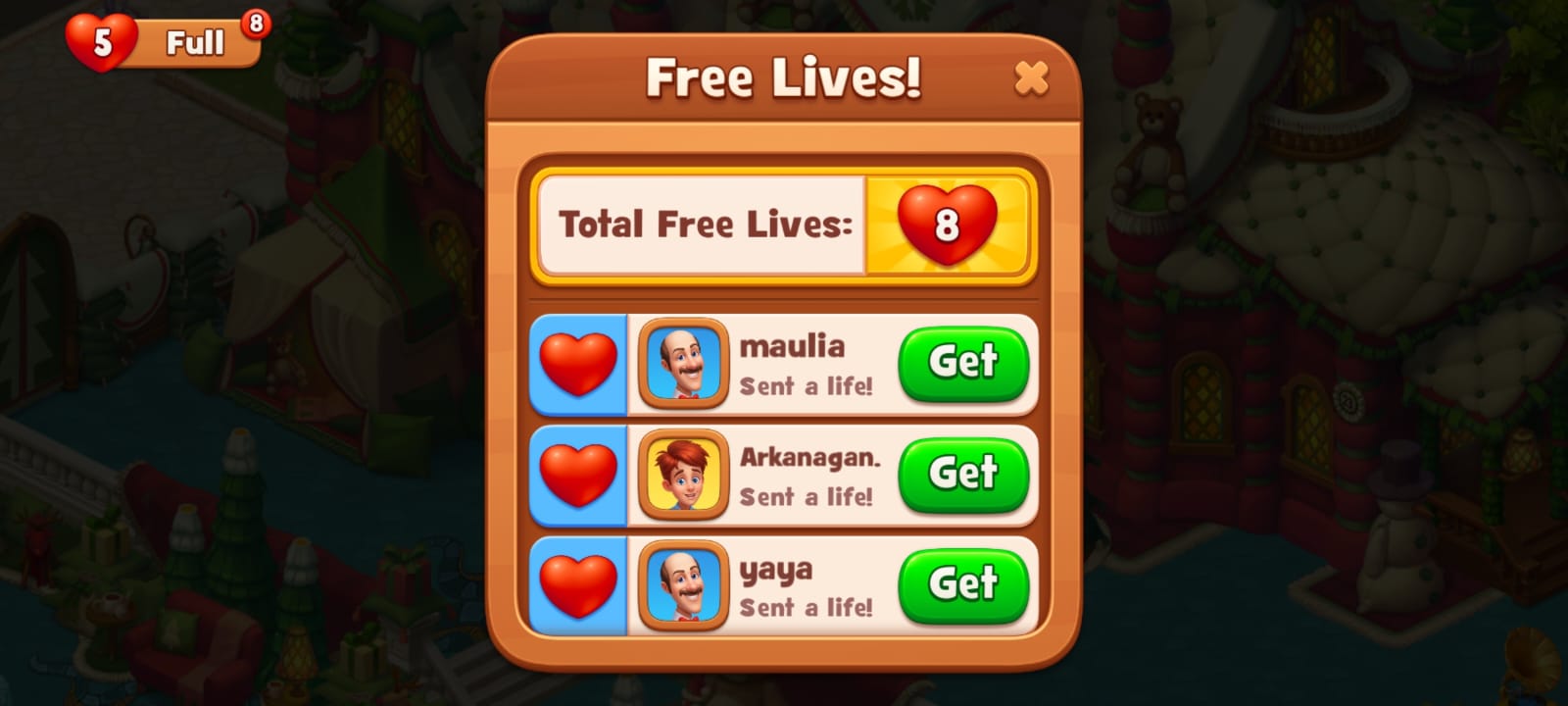 Lives sent by teammates stack up in your inbox &mdash; tap Get on each one to claim them all at once