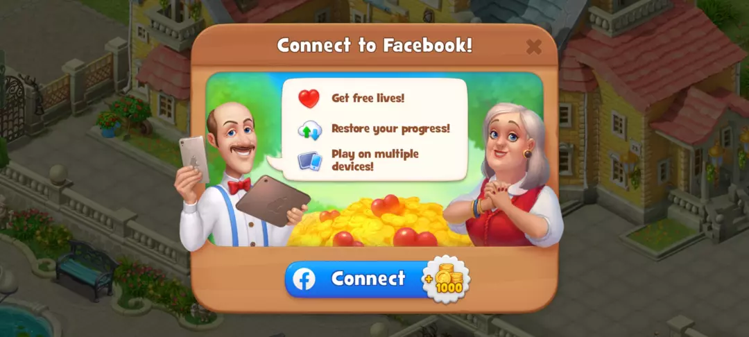 Connecting Facebook gives you access to the friend life system plus a one-time 1,000 coin bonus on top