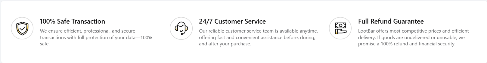 LootBar: Safe Transaction, 24/7 Customer Service, and Full Refund Guarantee