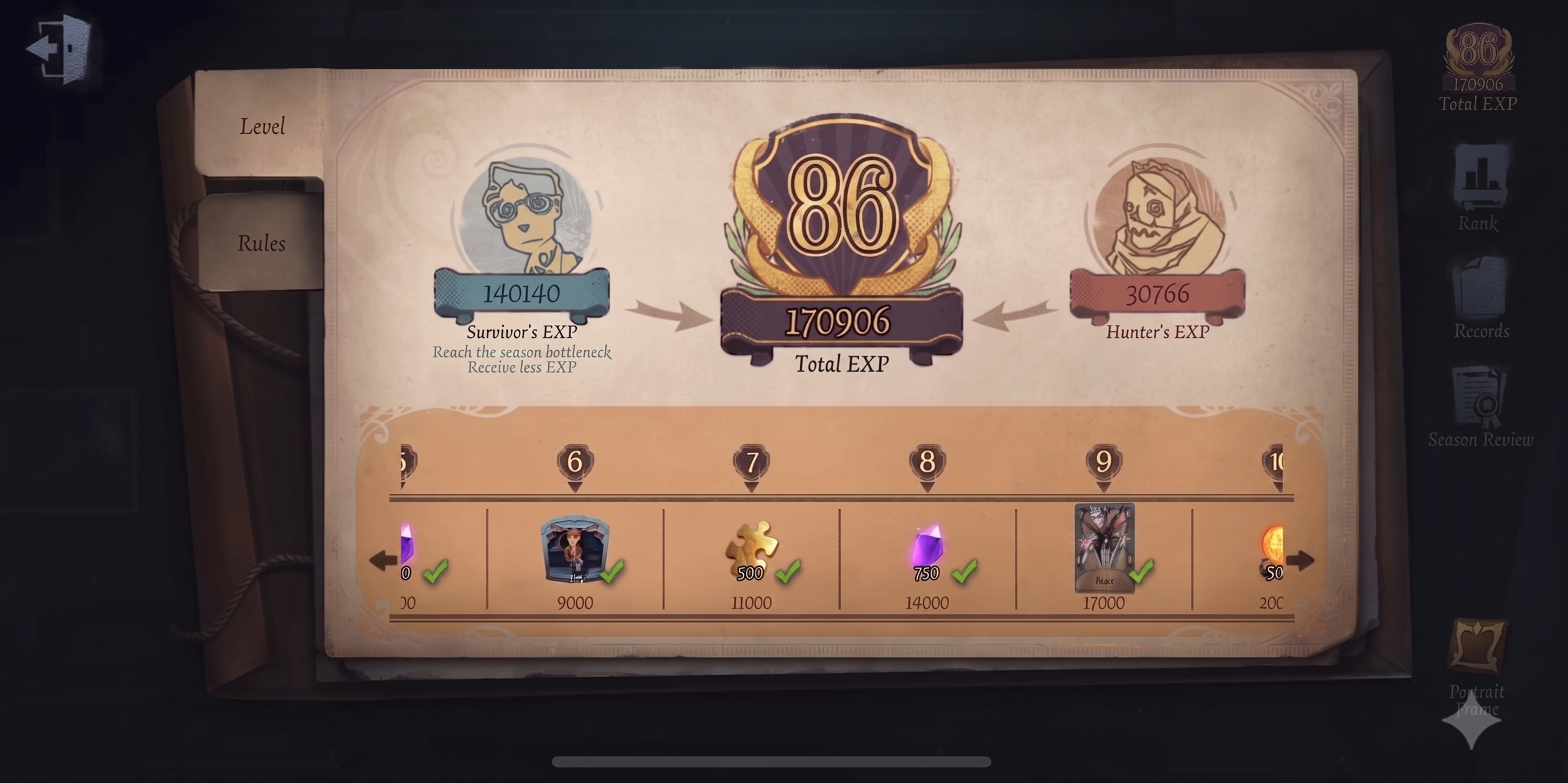 Identity V Logic Path Level Up Total EXP and Reward Progression