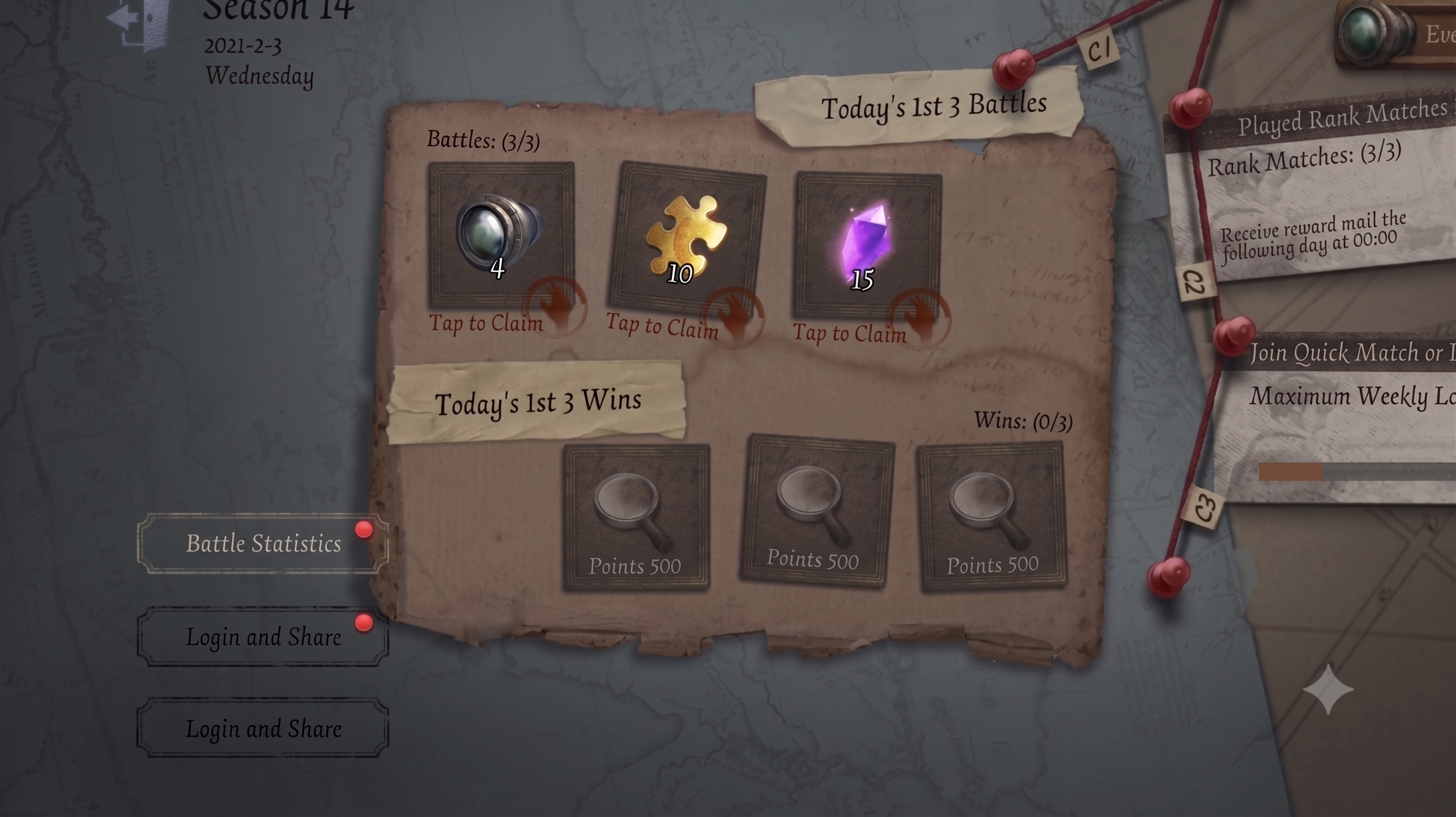 Identity V Daily Reward (First 3 Battles Rewards and First 3 Wins Bonus of 500 Logic Points Each)