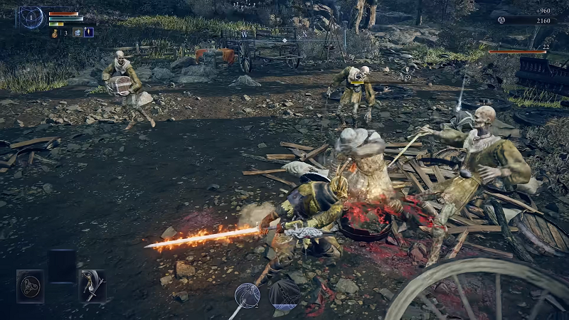Wylder's sword imbued with fire due to the Wylder's Earring relic