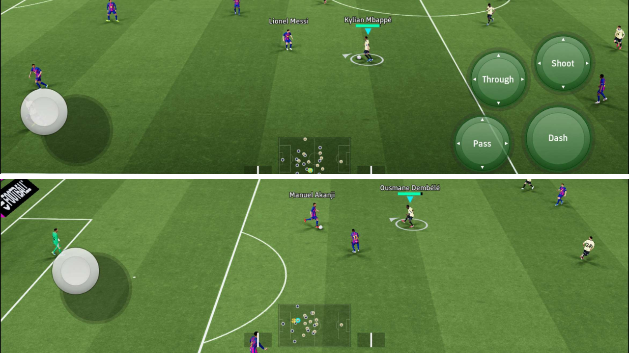 eFootball Showing Control pad and Touch & Flick Controller