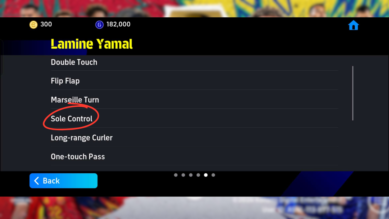 eFootball Player skill card showing Sole Control