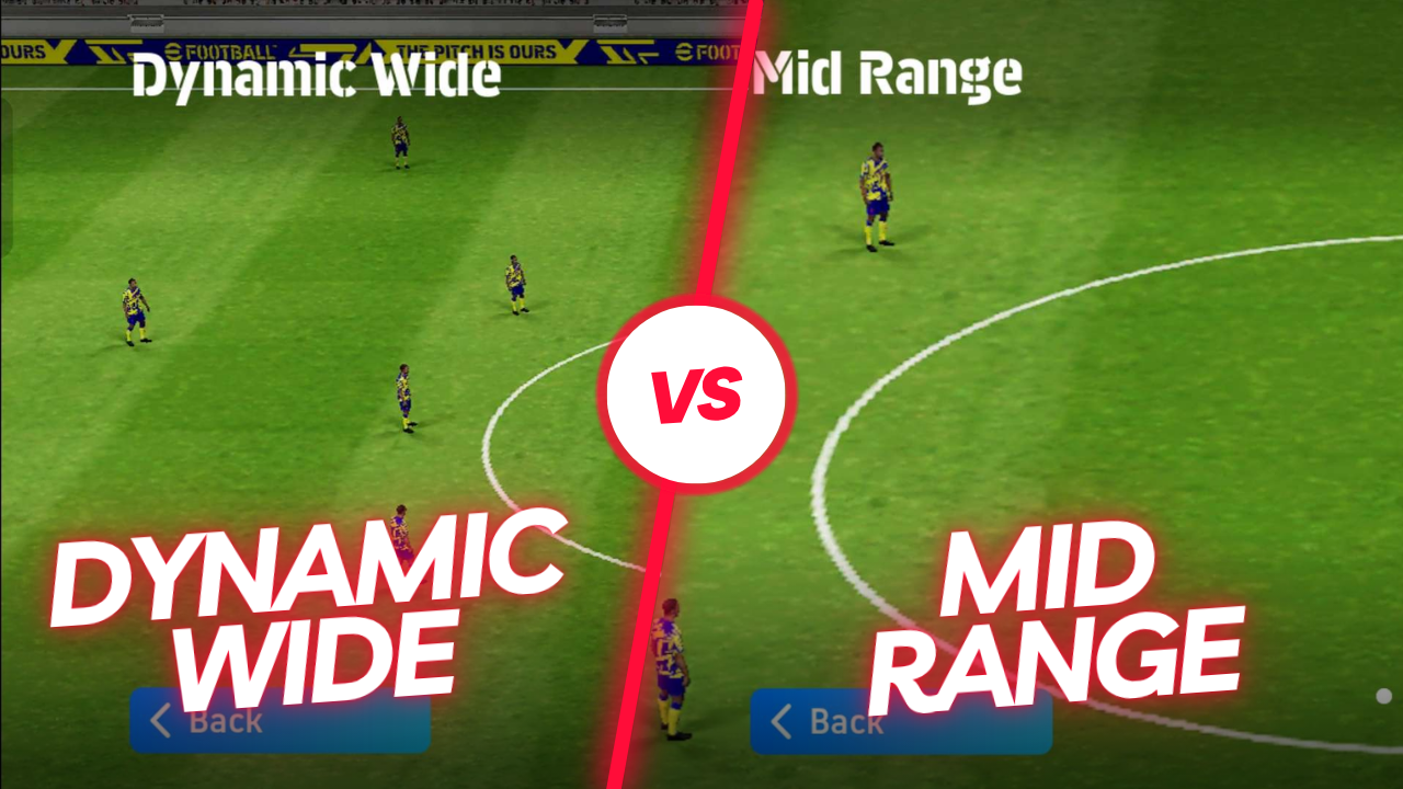 eFootball Wide camera view showing Dynamic Wide camera angle vs default zoom