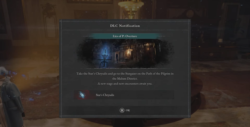 DLC Notification after repairing the Stargazer at Hotel Krat