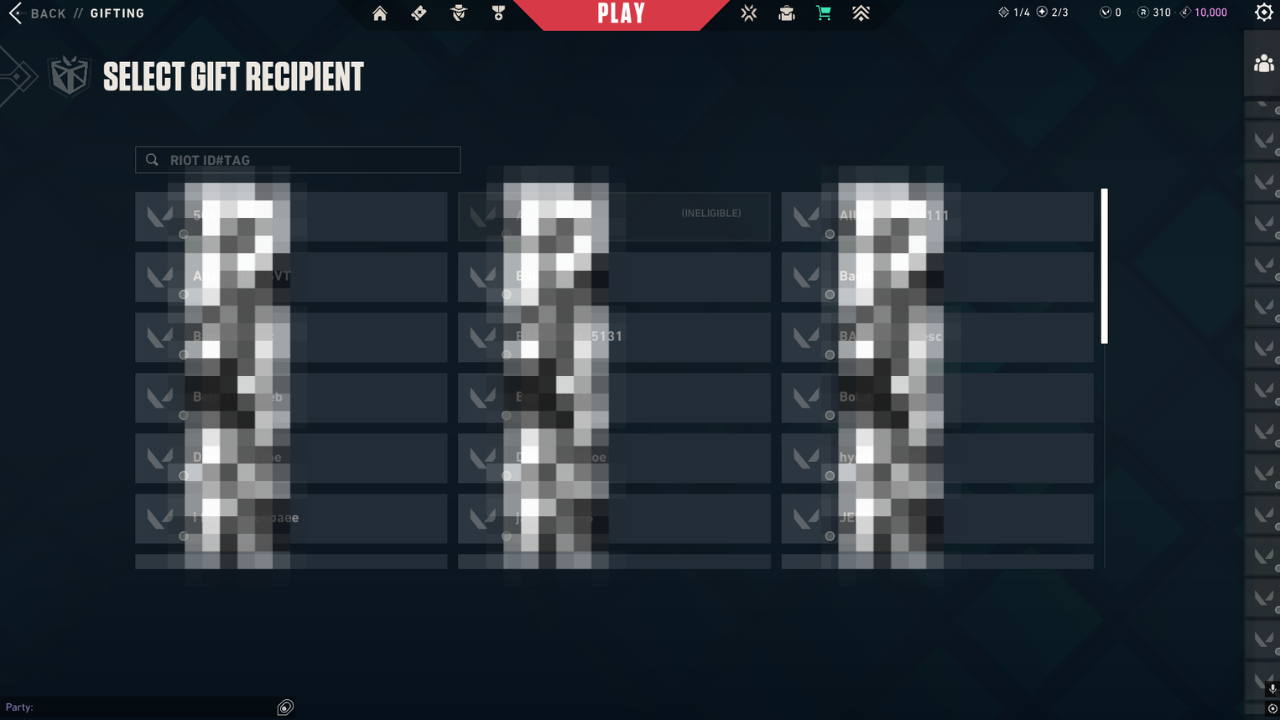 Valoratnt Gifting Friend Selection Showing List of Friend