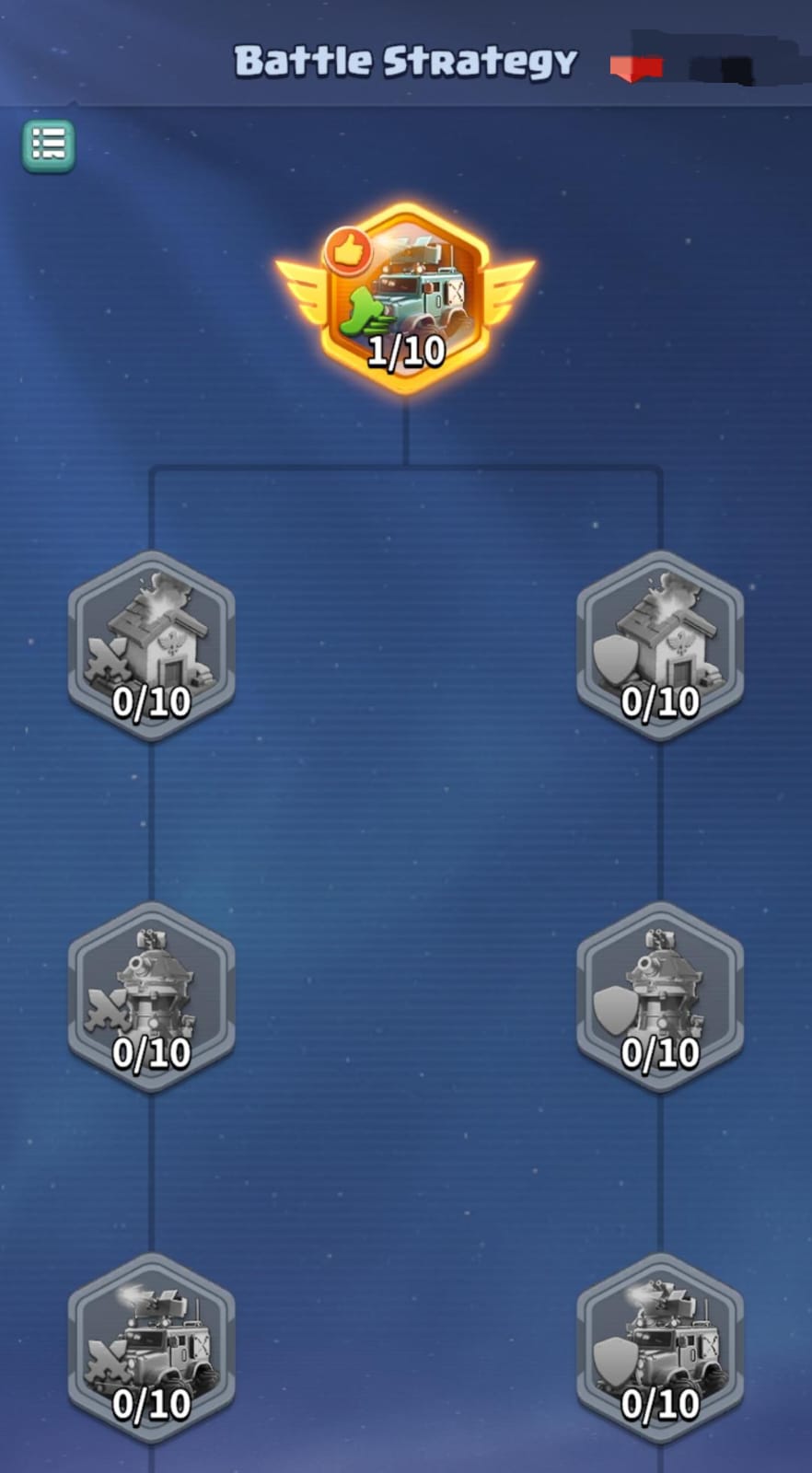 Dark War Survival Battle Tree research featuring troop attack, defense, health, and combat bonuses