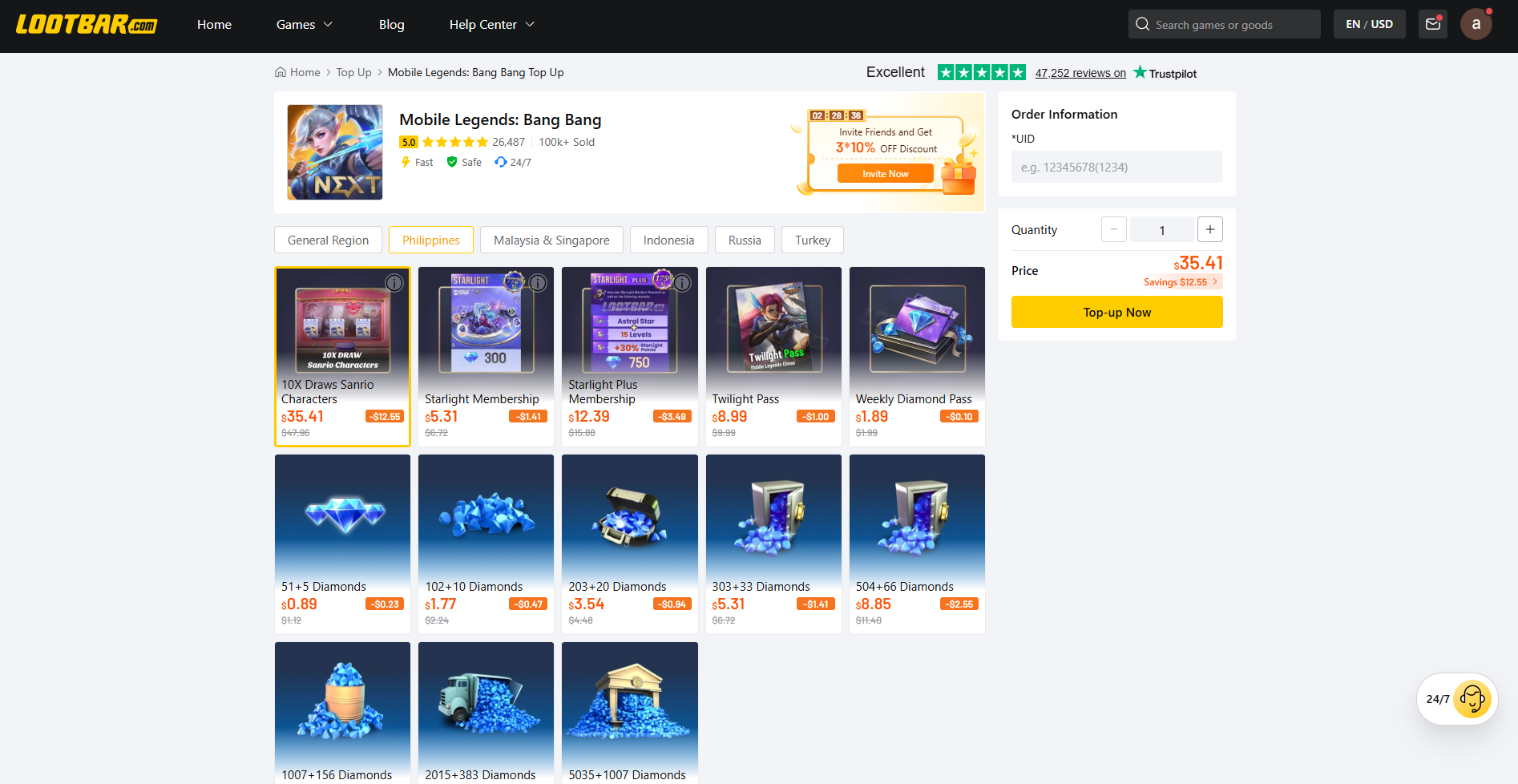 Mlbb Diamond With LootBar Top Up
