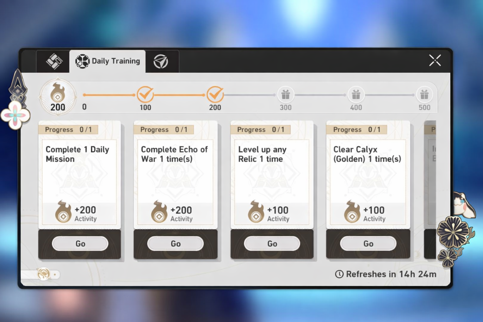 Honkai: Star Rail Daily Training menu with daily missions and Activity rewards