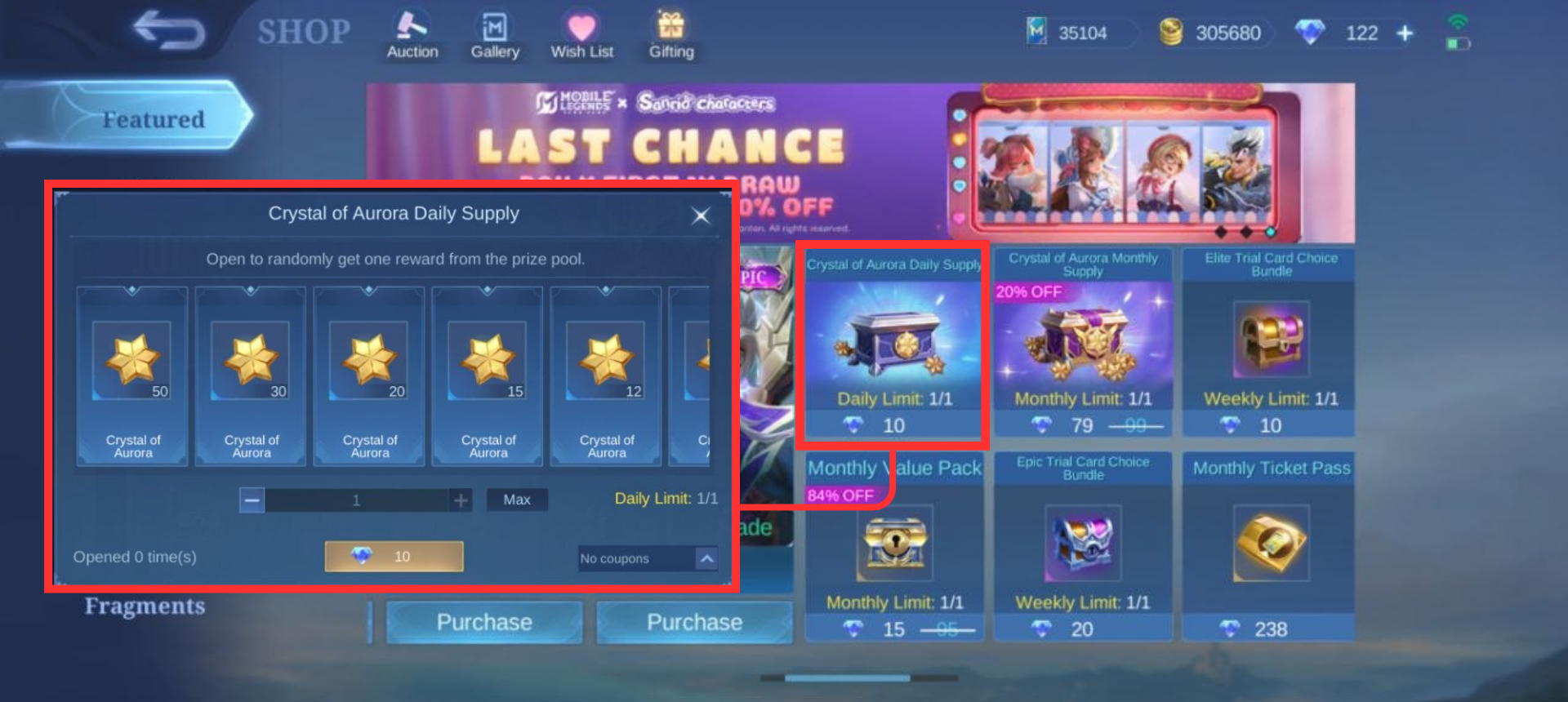 Crystals of Aurora Daily Supply