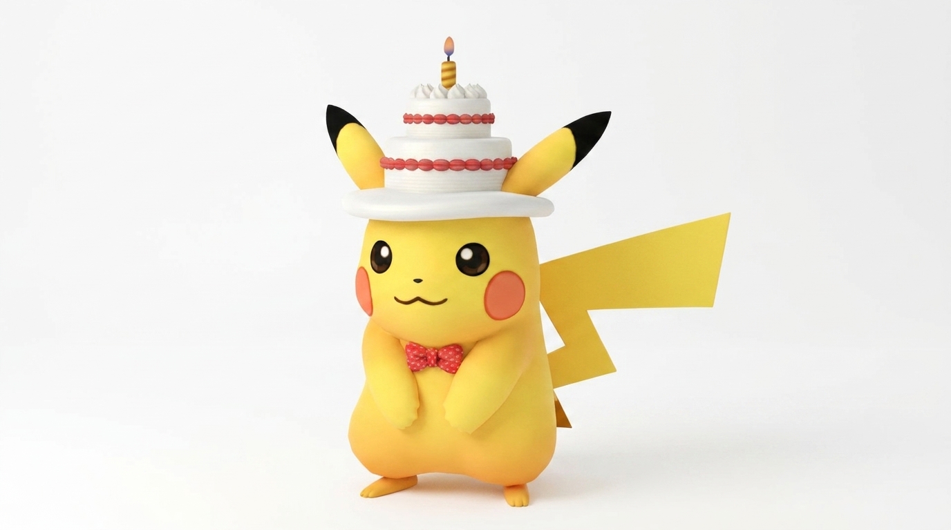 Pikachu wearing a cake hat Pokemon go 10th