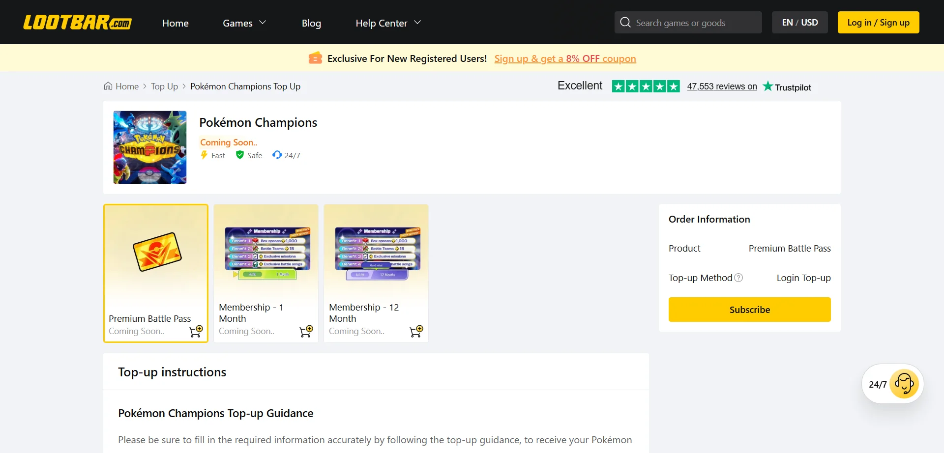 Pok&eacute;mon Champions Top Ups