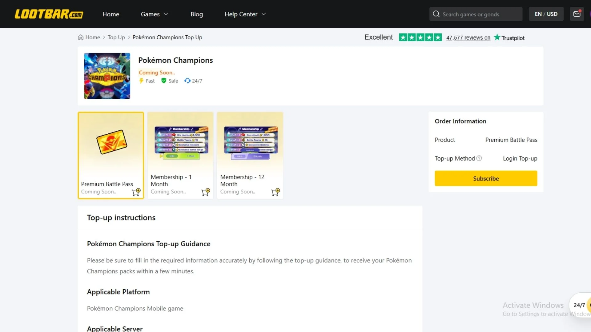 top up Pok&eacute;mon Champions
